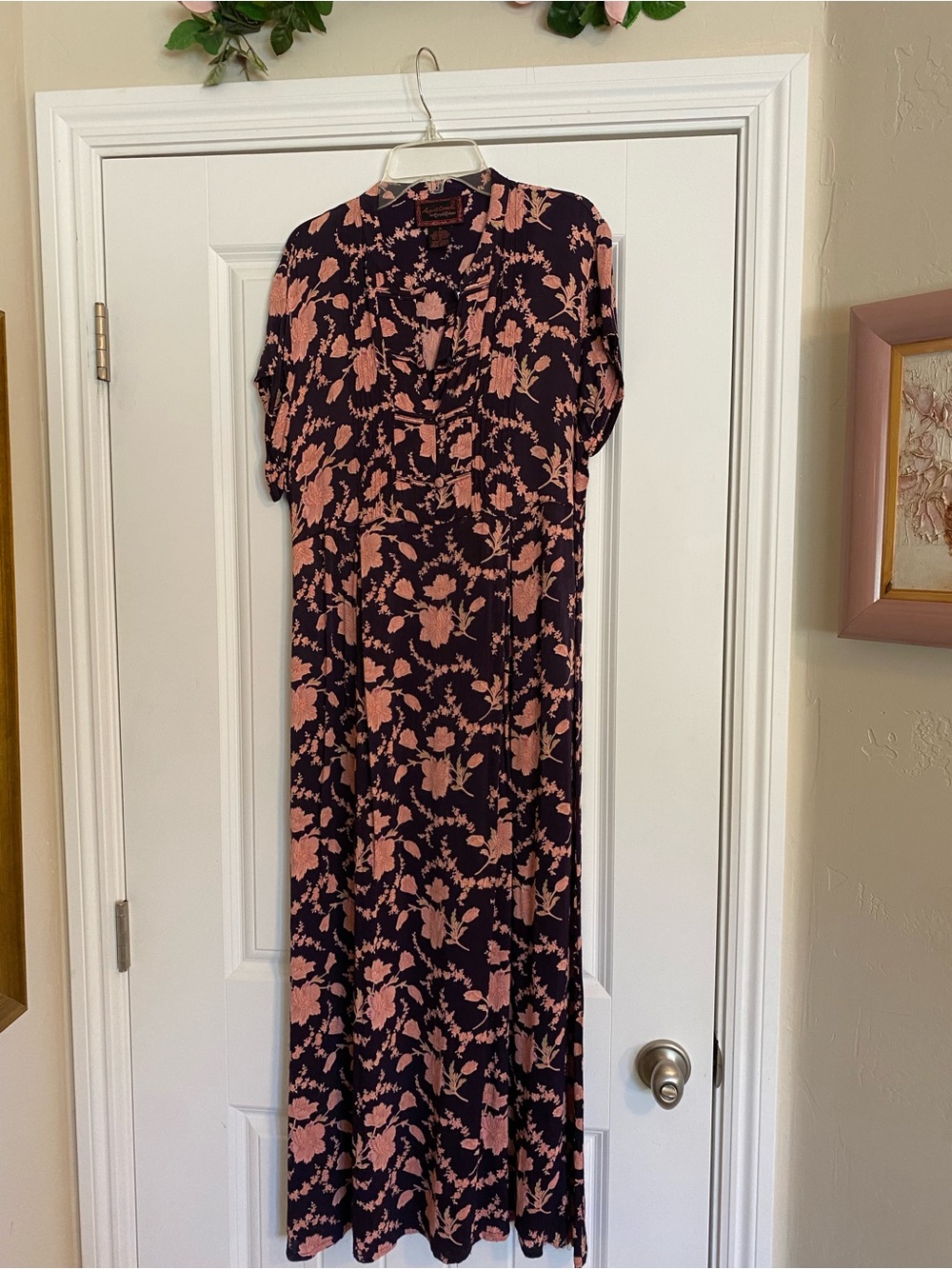 Vintage April Cornell  Maxi Dress with Pink Floral Print